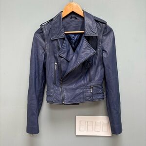 Leather Moto / Biker Jacket in Blue XS